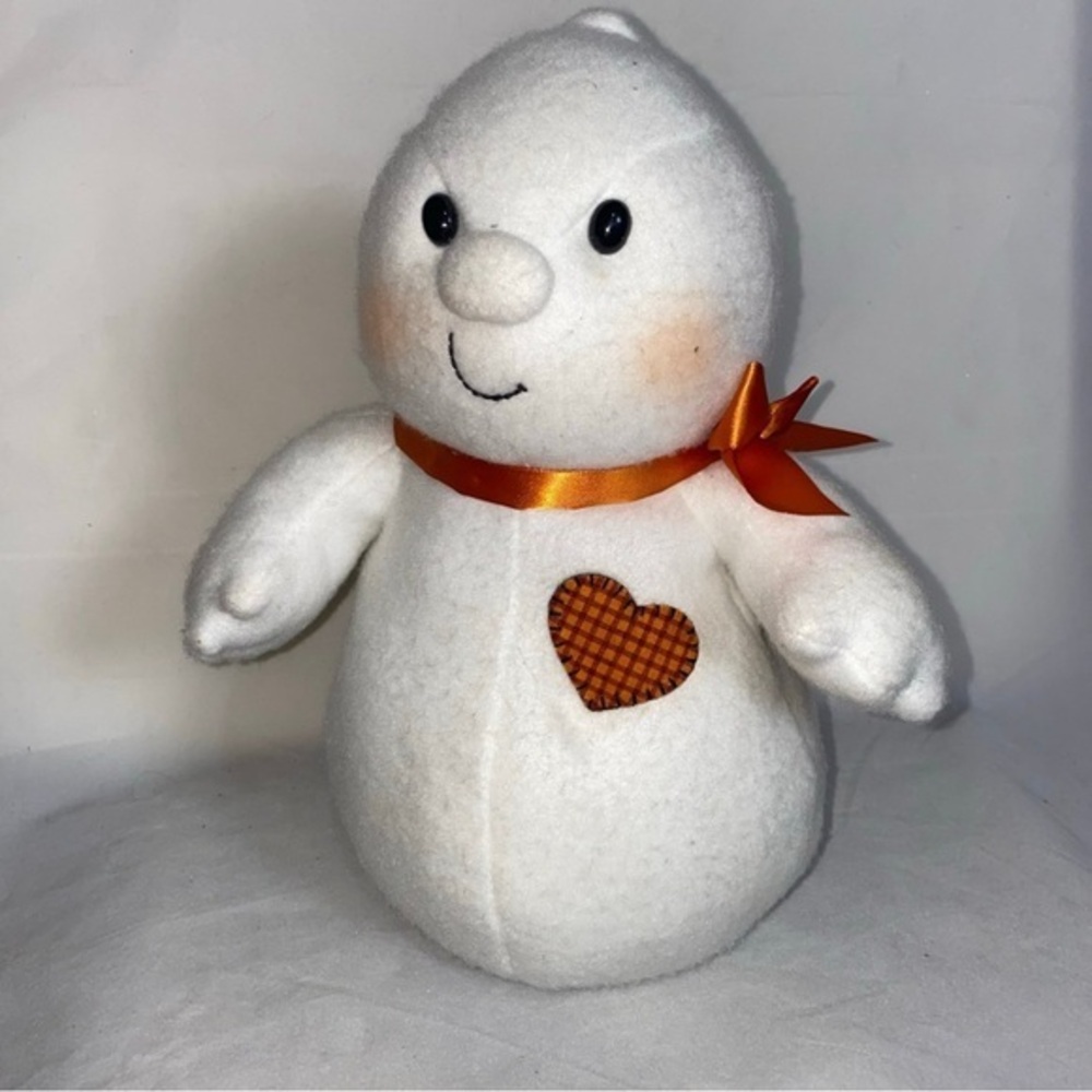 Hallmark vintage plush White Plush Ghost with Orange Ribbon and heart